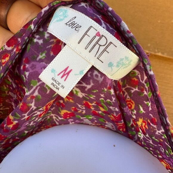 Love Fire Purple Floral Sheer Butterfly Sleeve Short Sleeve Blouse Size M - Picture 2 of 8